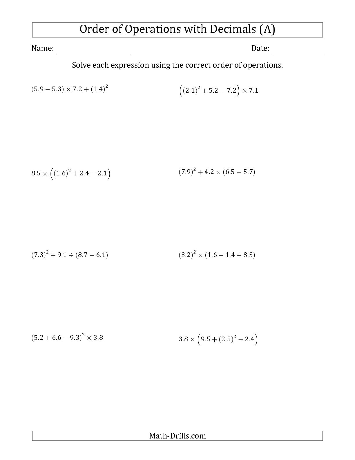 Kids : Order Of Operations Worksheets 7Th Grade 7Th Grade Math - Order Of Operations Free Printable Worksheets With Answers