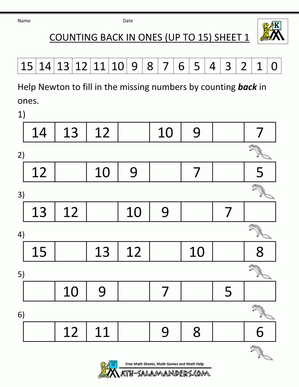 Kindergarten Counting Worksheet - Sequencing To 15 - Free Printable Counting Worksheets