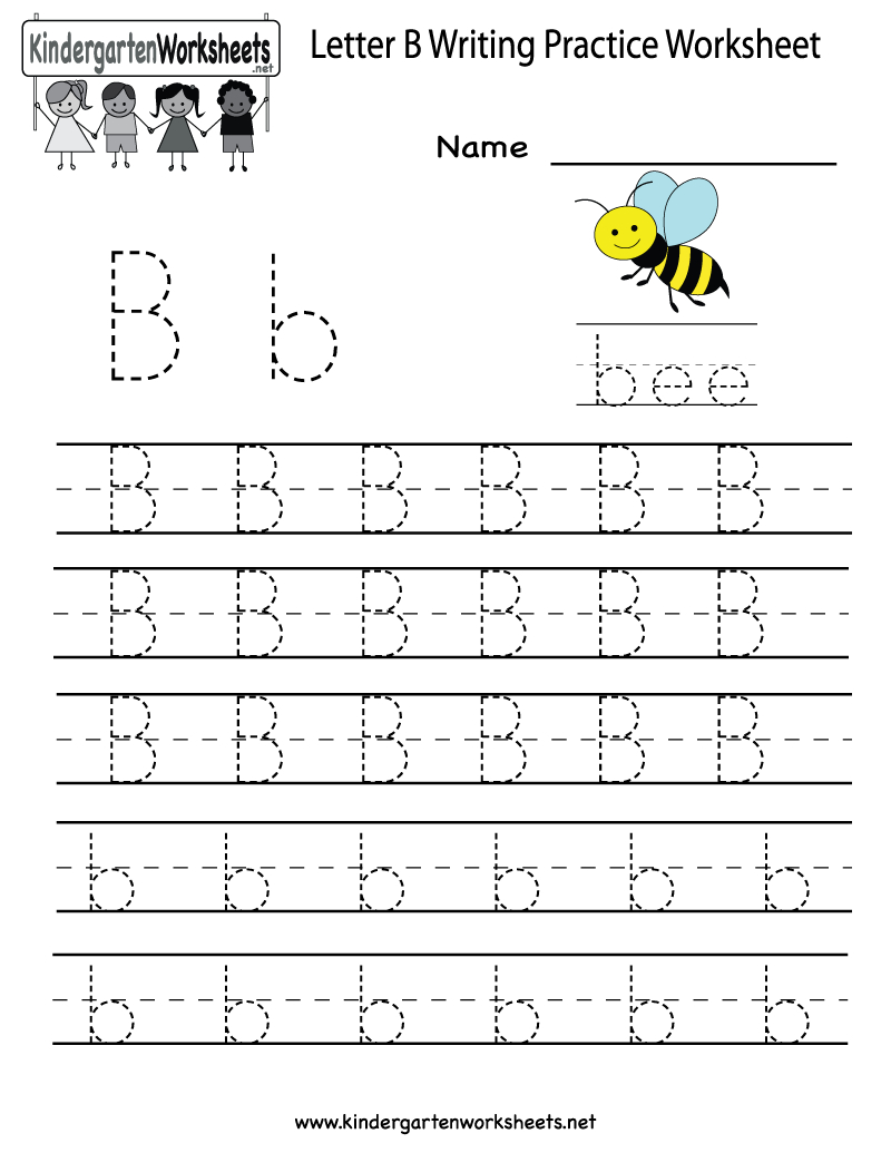Kindergarten Letter B Writing Practice Worksheet Printable | Things - Free Printable Alphabet Worksheets For Kindergarten