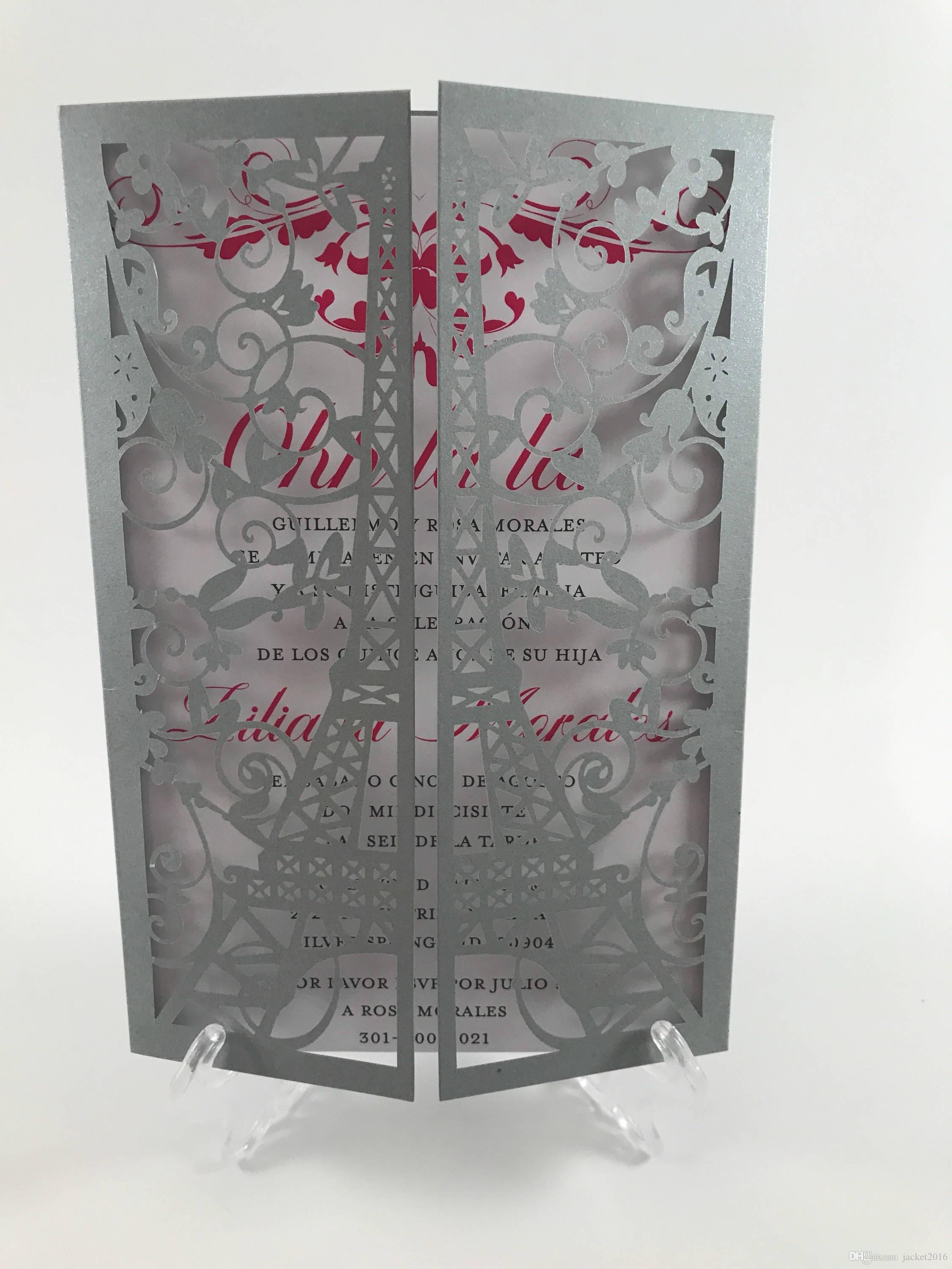 Laser Cut Paris Themed Wedding Invite Tower Invitation With Envelope - Free Printable Quinceanera Invitations