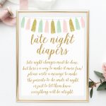 Late Night Diapers Game, Baby Shower Games Printable, Baby Shower Sign,  Gold Baby Shower Game Printable, Girl Baby Shower Decor Bas11   Late Night Diaper Sign Free Printable