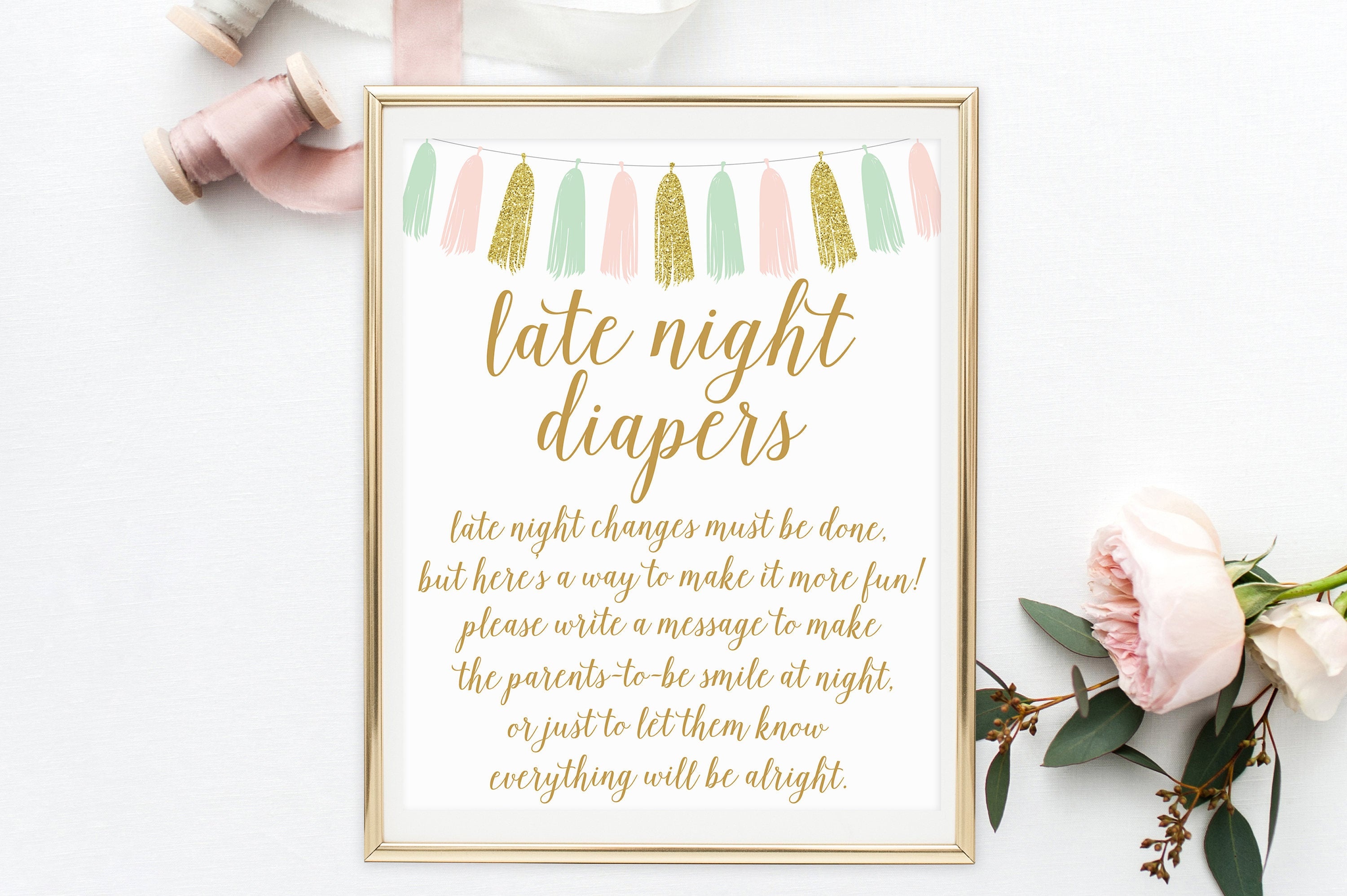 Late Night Diapers Game, Baby Shower Games Printable, Baby Shower Sign,  Gold Baby Shower Game Printable, Girl Baby Shower Decor Bas11 - Late Night Diaper Sign Free Printable