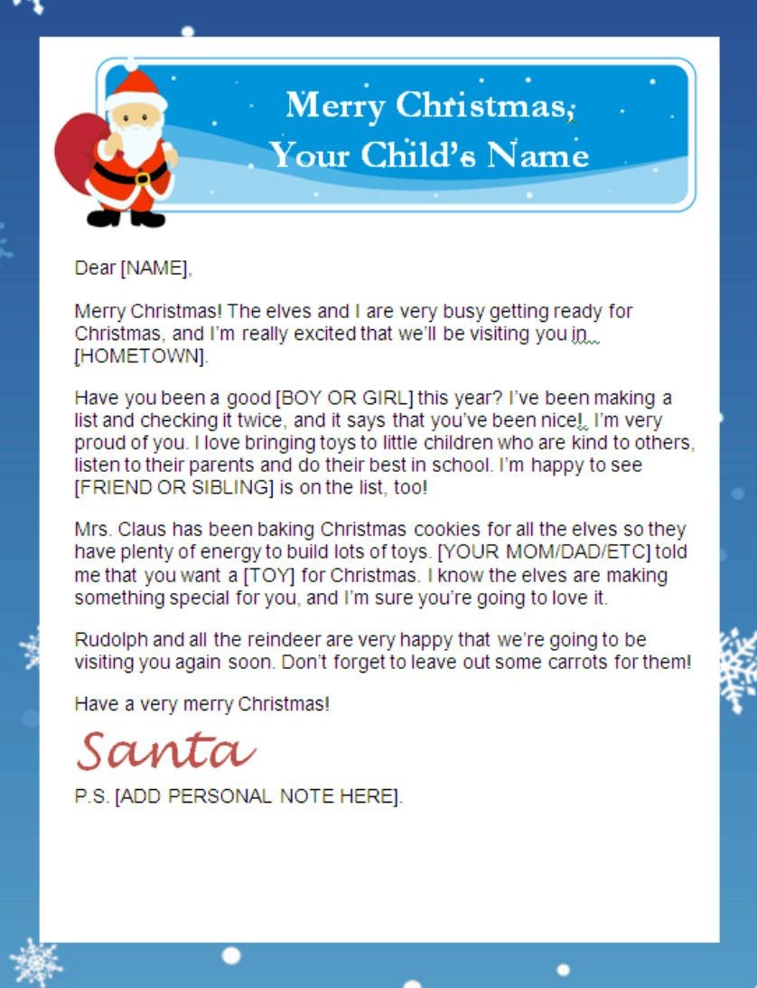 Letter From Santa Templates Free | Printable Santa Letters - Free Personalized Printable Letters From Santa Claus