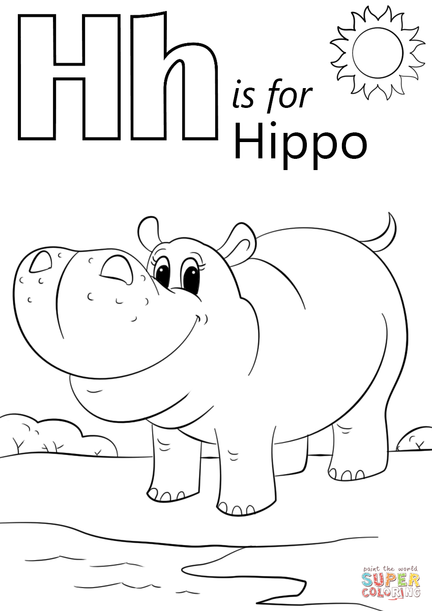 Letter H Is For Hippopotamus | Super Coloring | Language | Alphabet - Free Printable Hippo Coloring Pages