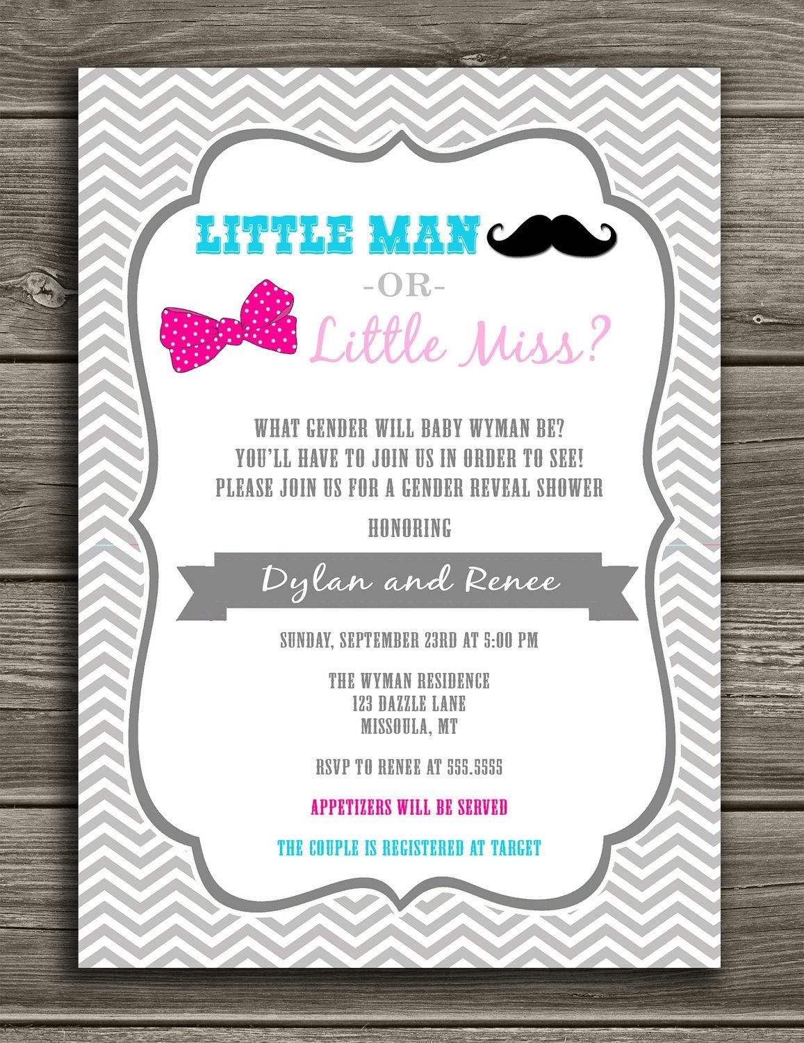 Little Man Or Little Miss - Gender Reveal Invitation $15.00 | Gender - Free Printable Gender Reveal Invitations