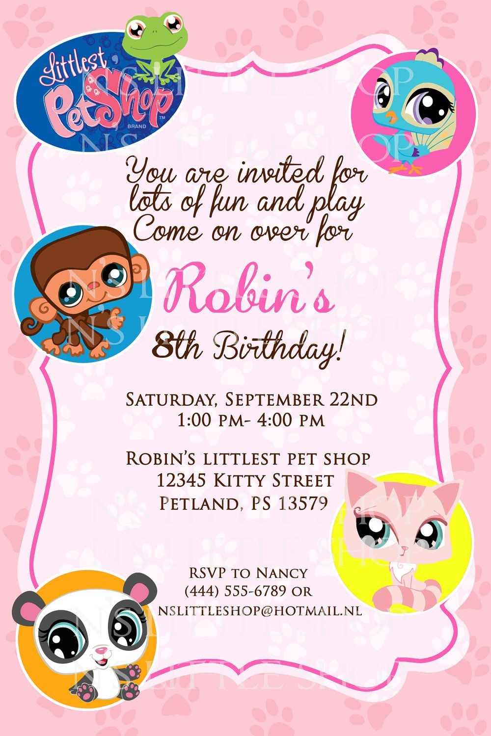 Littlest Pet Shop Inspired Birthday Invitation Card / Customize - Littlest Pet Shop Invitations Printable Free