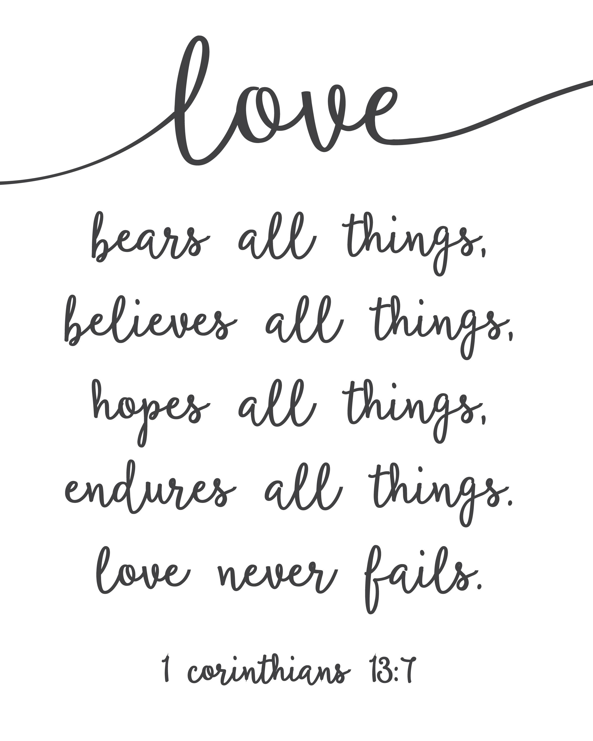 Love Never Fails - Free Printable | Free Printables | Bible Quotes - Love Is Patient Free Printable