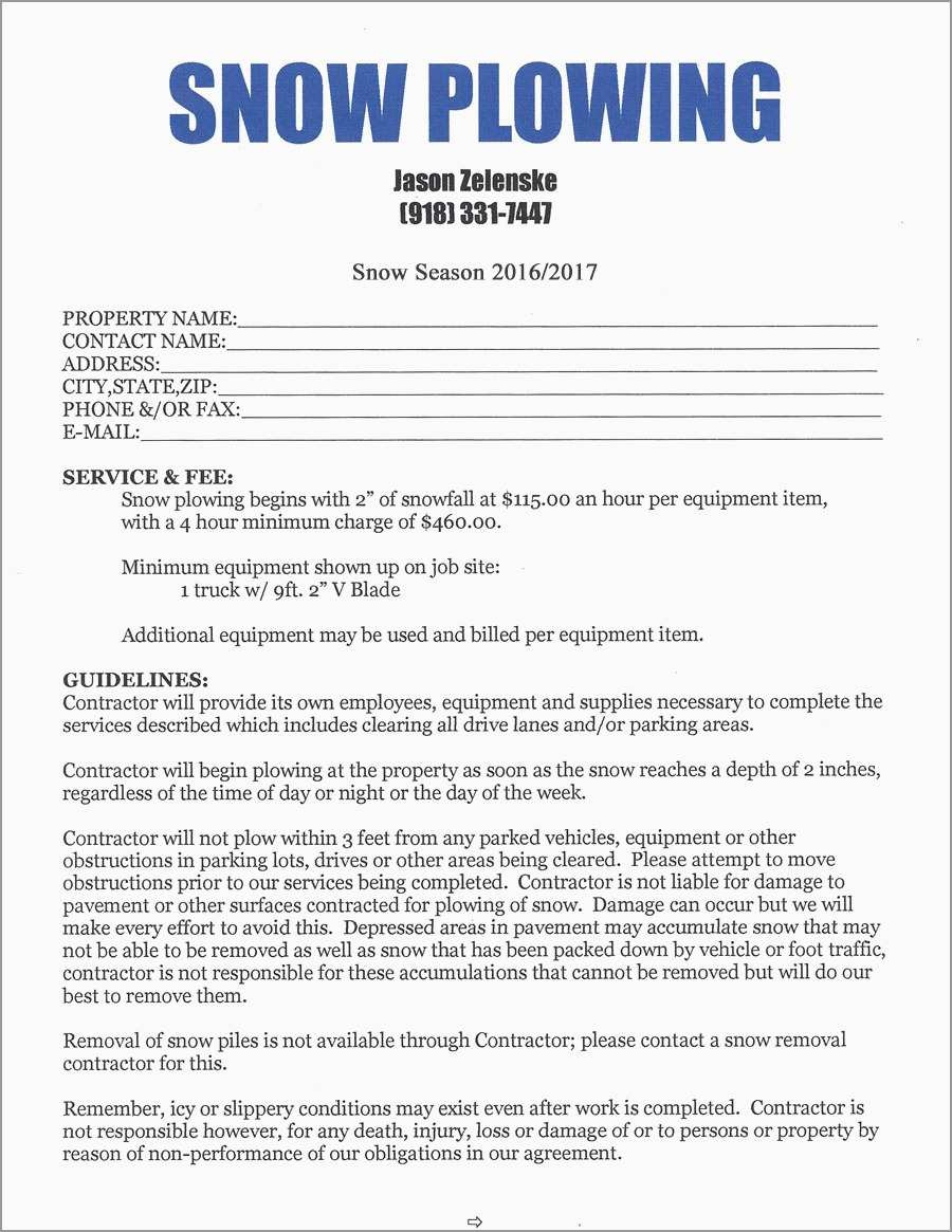 Free Printable Snow Removal Contract Free Printable A To Z