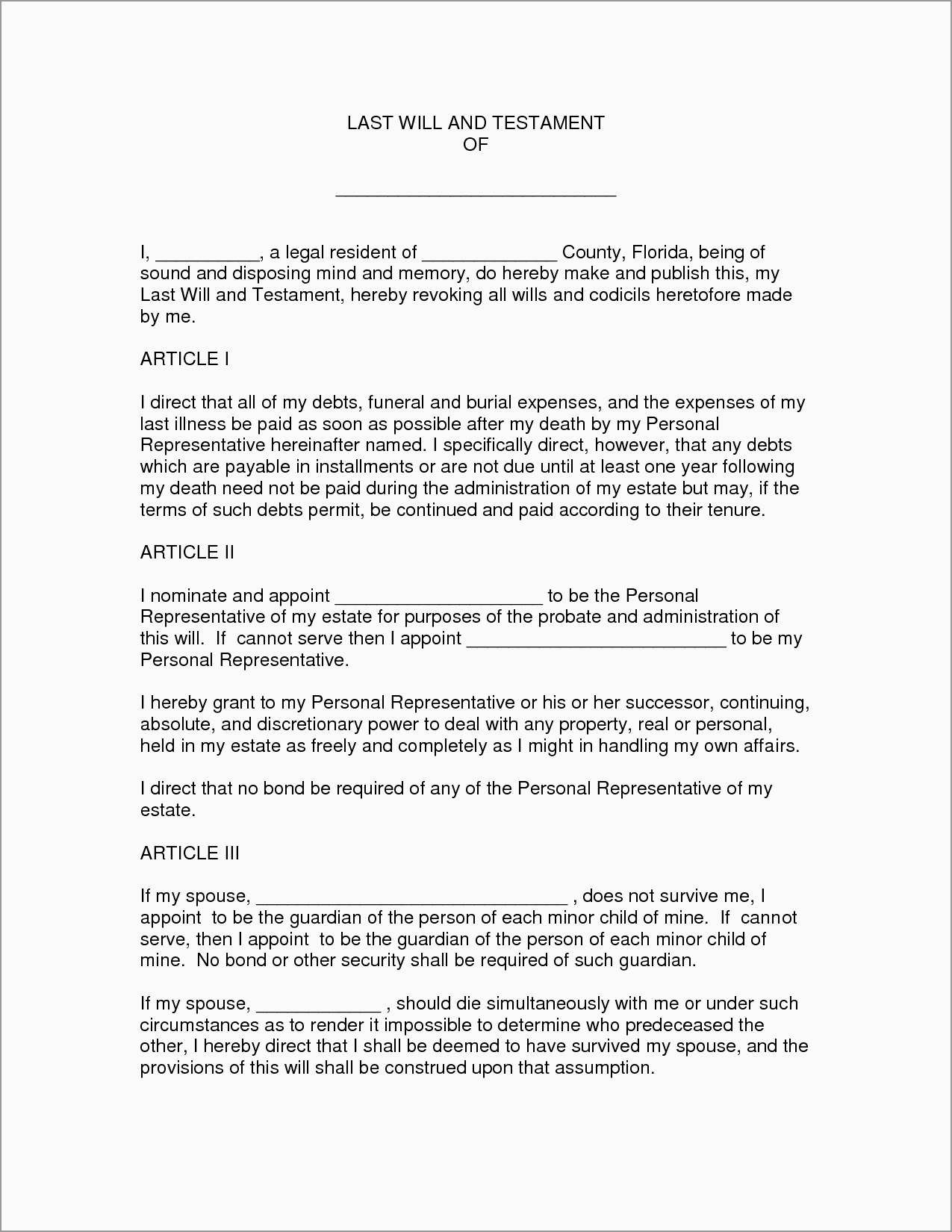 Luxury Free Florida Will Templates | Best Of Template - Free Printable Florida Last Will And Testament Form
