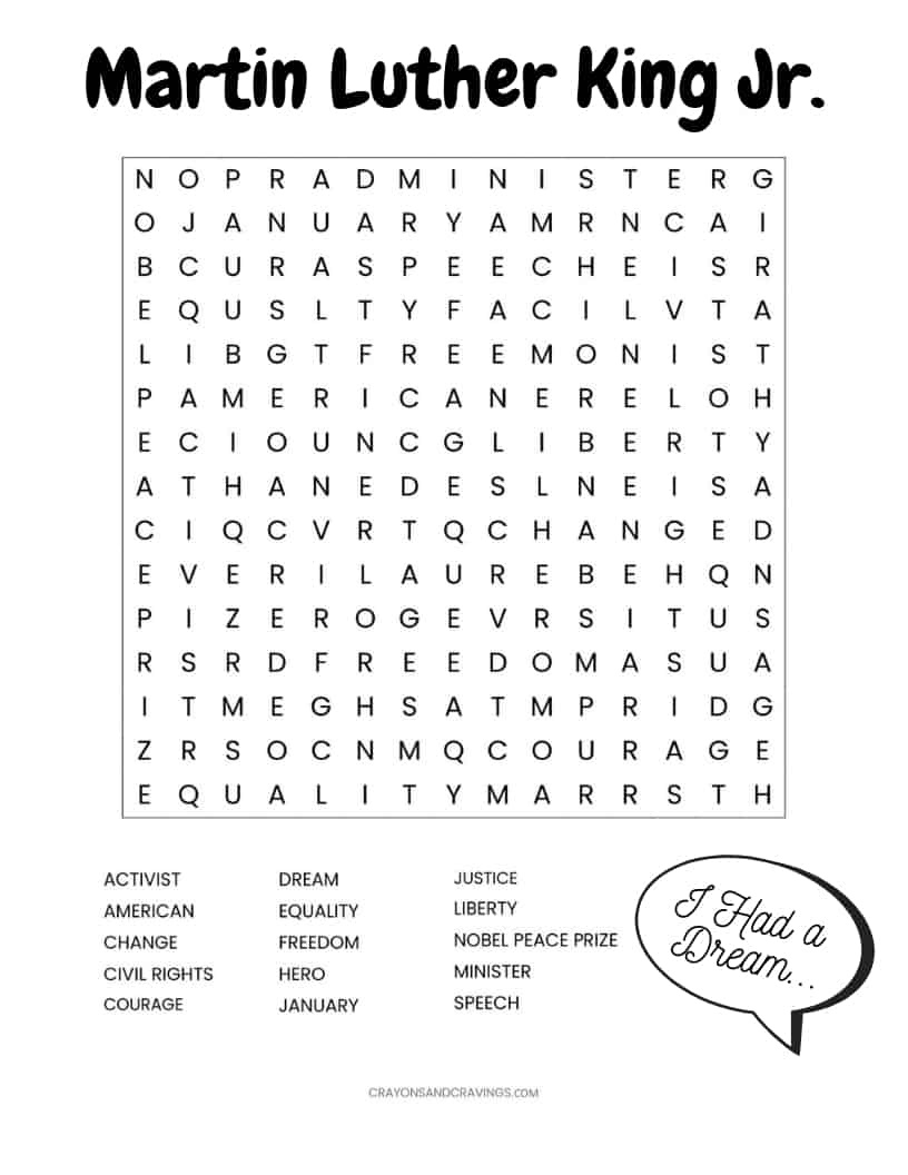 Martin Luther King Jr. Free Printable Word Search Worksheet - Free Printable Martin Luther King Jr Worksheets
