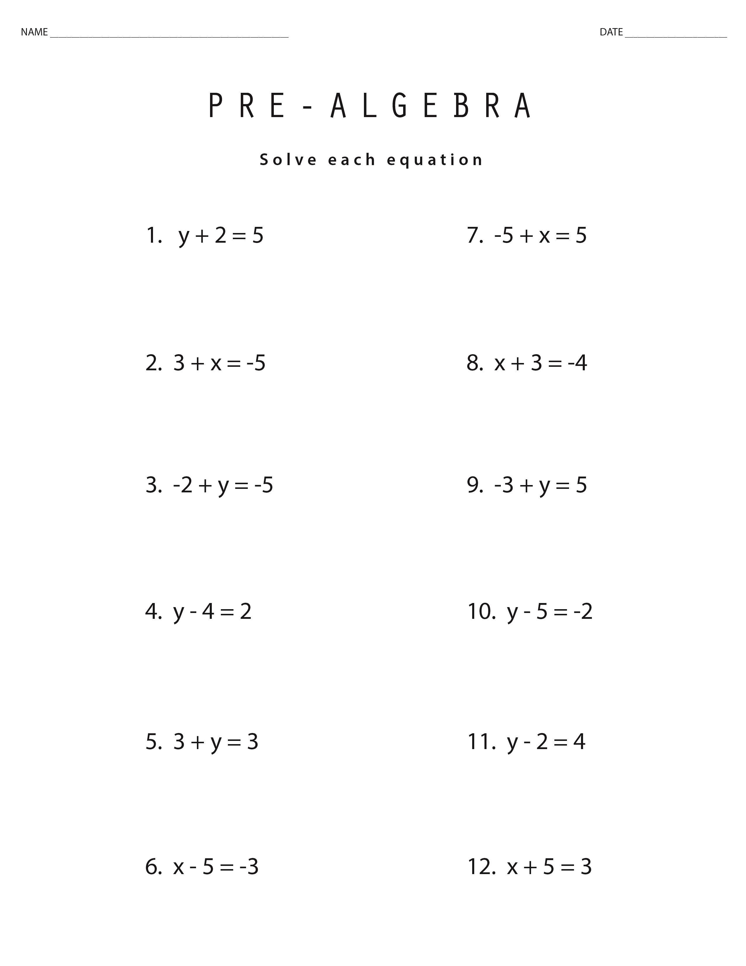 Free Printable 8Th Grade Algebra Worksheets | Free ...