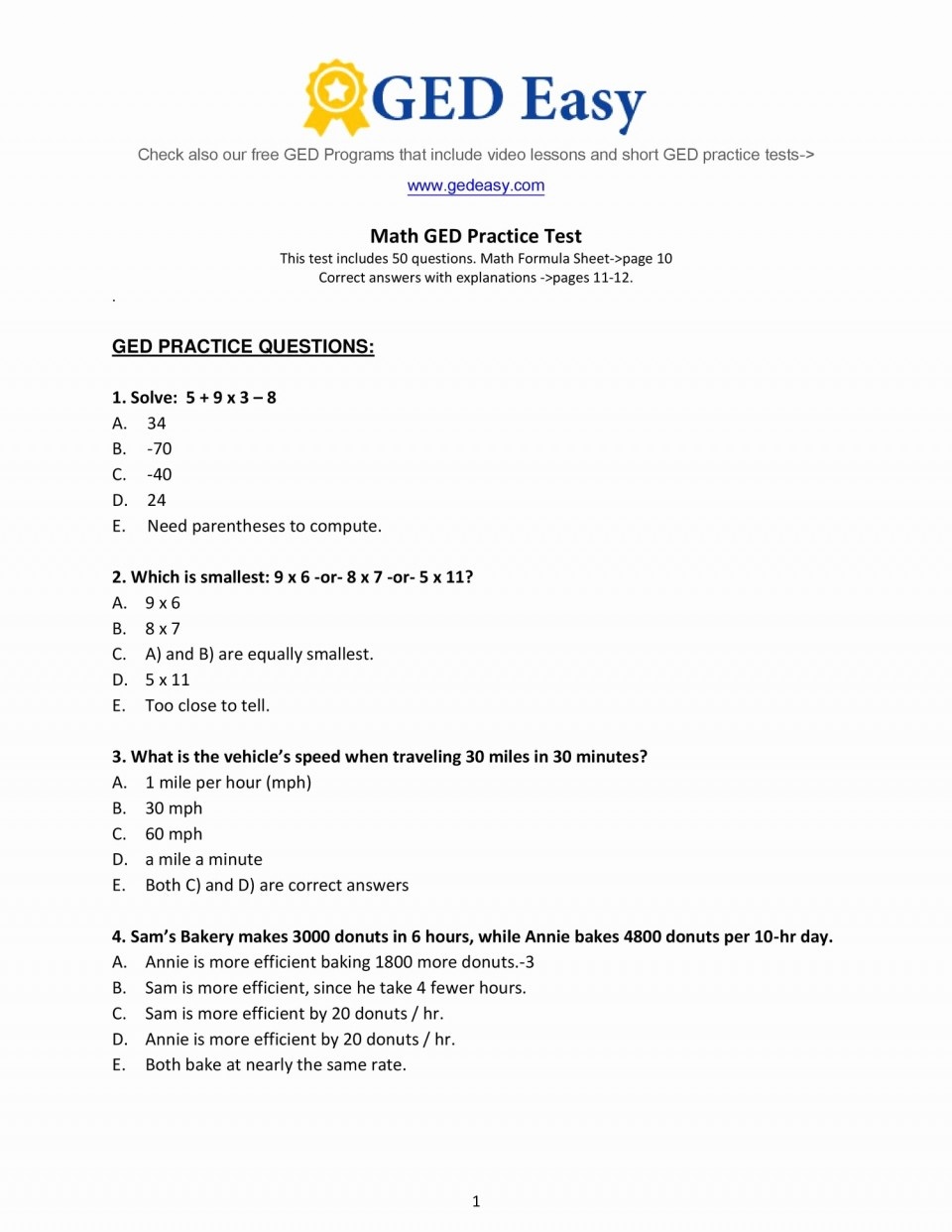 Mathts Printable Ged Practice Test With Answers Unique Best Of To - Free Printable Ged Worksheets