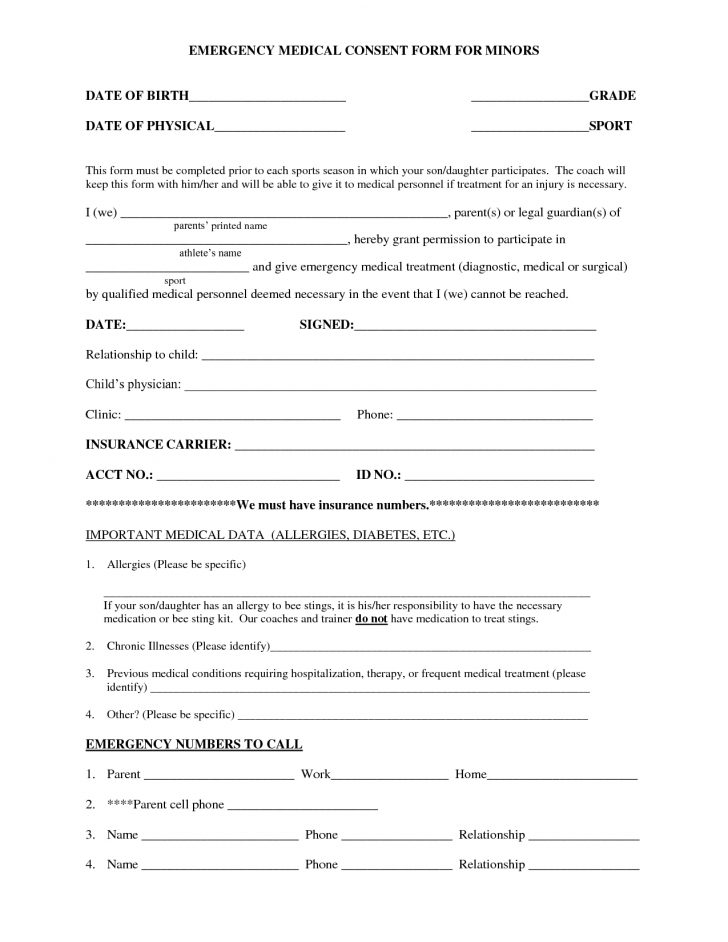 Free Printable Child Medical Consent Form