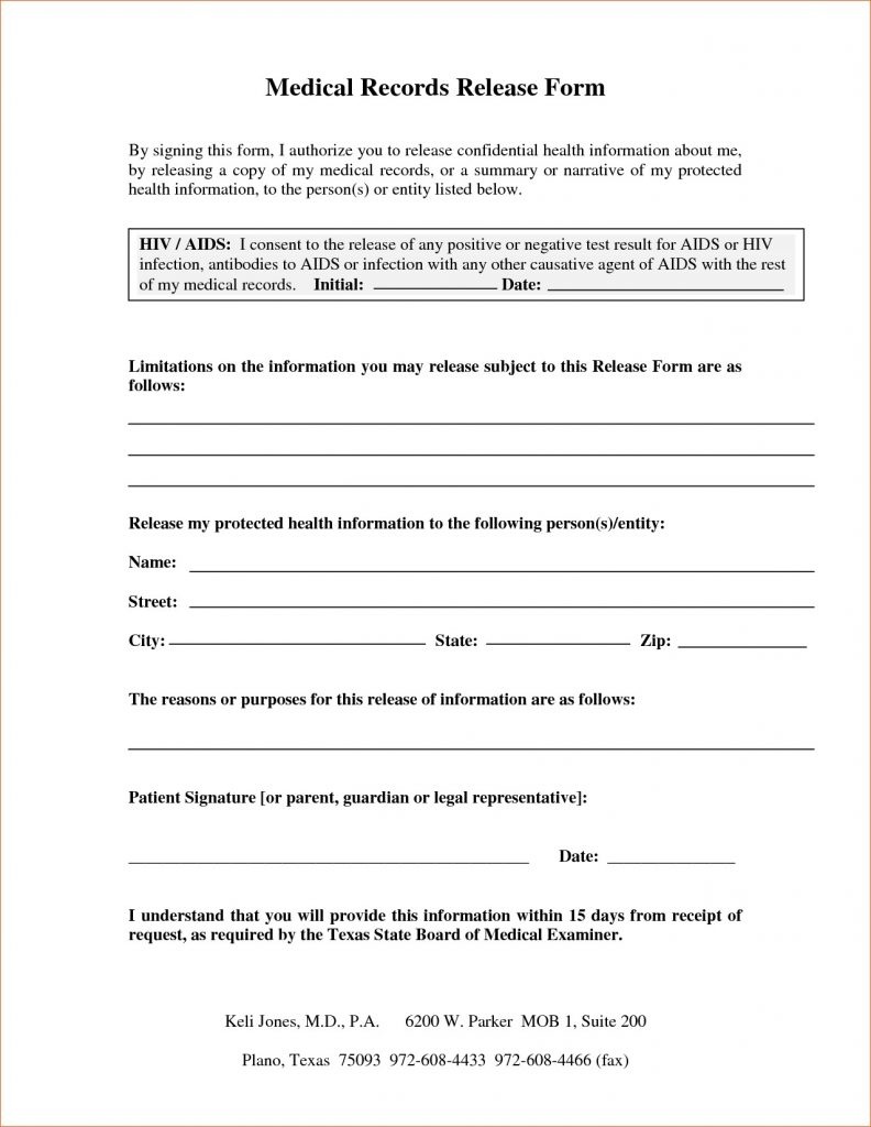 Medical Records Release Letter Template Gallery - Free Printable Medical Release Form