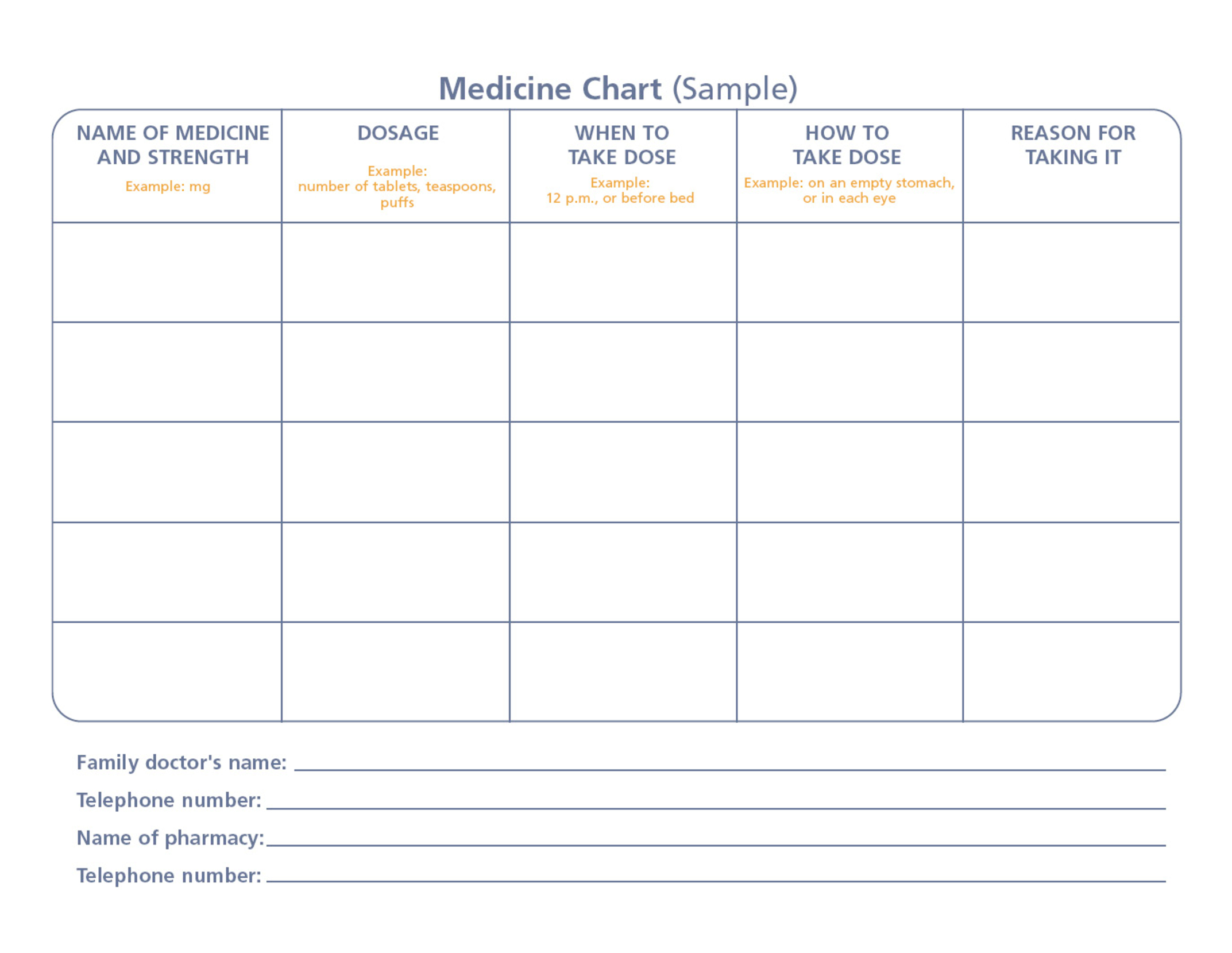 Home Use Printable Medication Chart