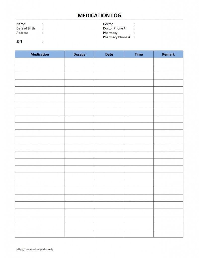 Medication Log Template For Word | Med | Medication Log, Medication - Free Printable Medication List