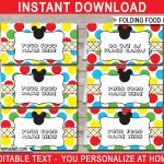 Mickey Mouse Party Food Labels | Place Cards | Mickey Mouse Theme   Free Printable Mickey Mouse Favor Tags