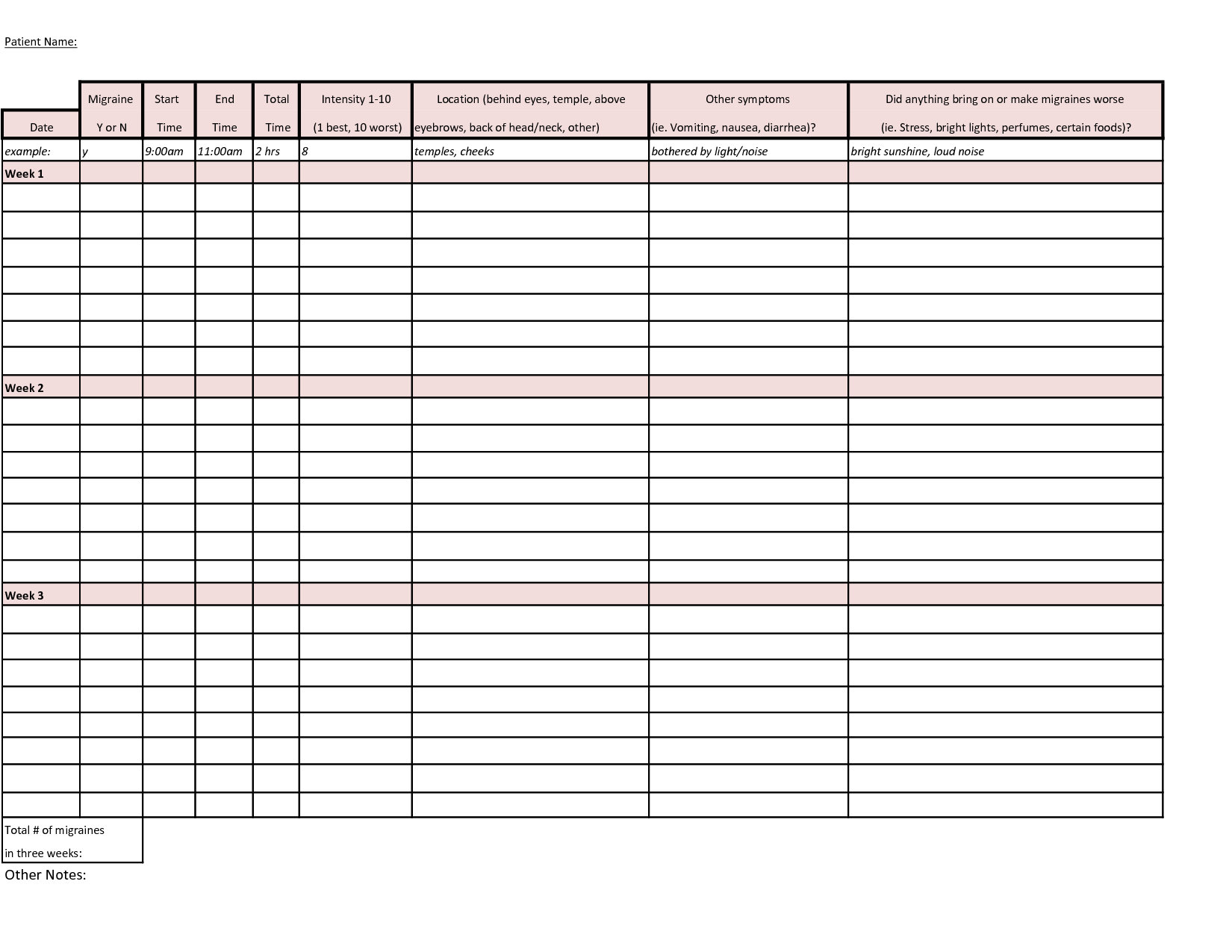 Migraine Log Template. Use This Calendar To Keep Track Of Your Child - Free Printable Headache Diary
