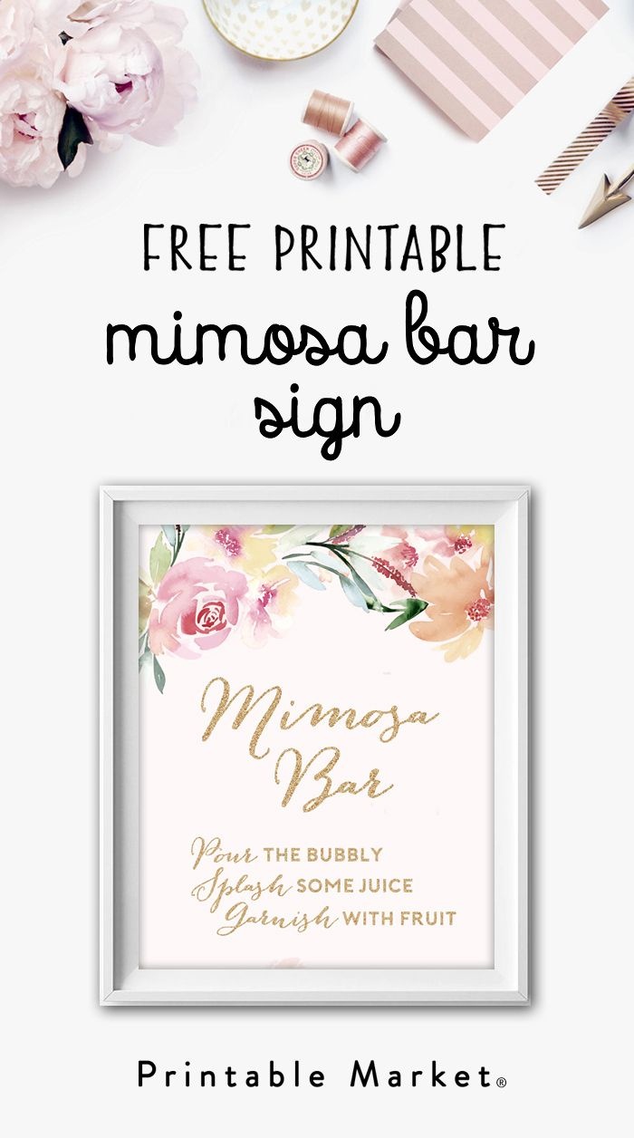 Mimosa Bar Free Watercolor Flowers Printable In 2019 | Wedding - Free Printable Wedding Decorations