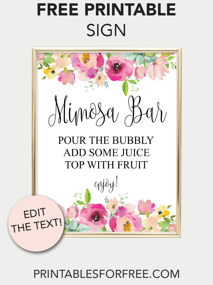 Mimosa Bar Printable Sign (Pink Floral In 2019 | Baby D | Mimosa Bar - Free Printable Mimosa Bar Sign