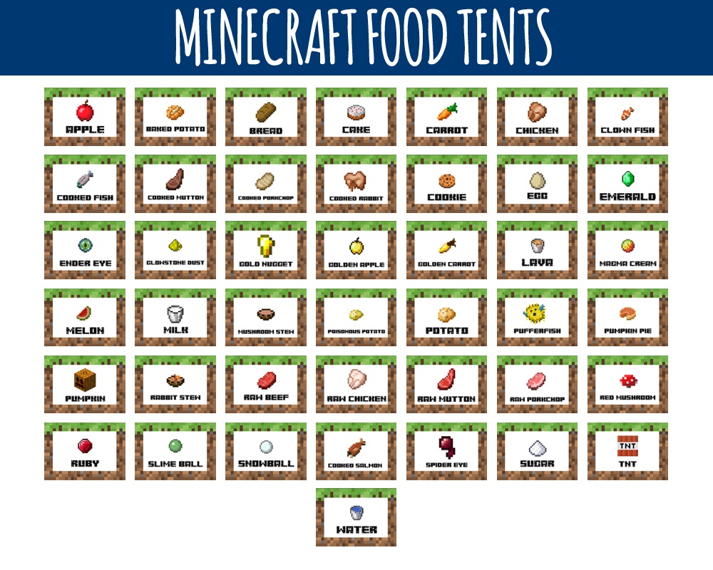 Minecraft Food Labels - Minecraft Food Tents -Littlelight On - Free Printable Minecraft Food Labels