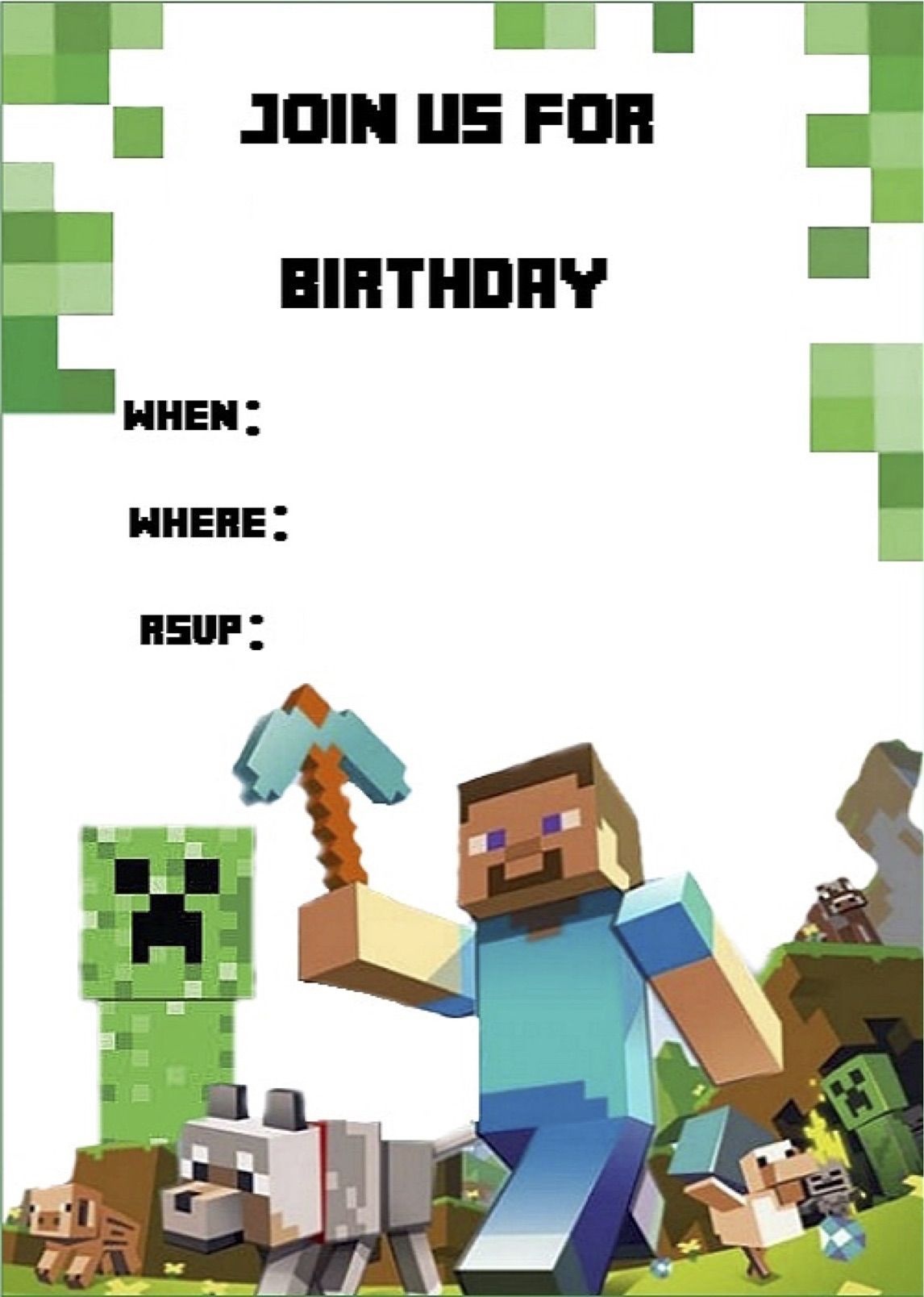 Minecraft Invite | Minecraft Party | Minecraft Invitations - Free Printable Minecraft Birthday Party Invitations Templates