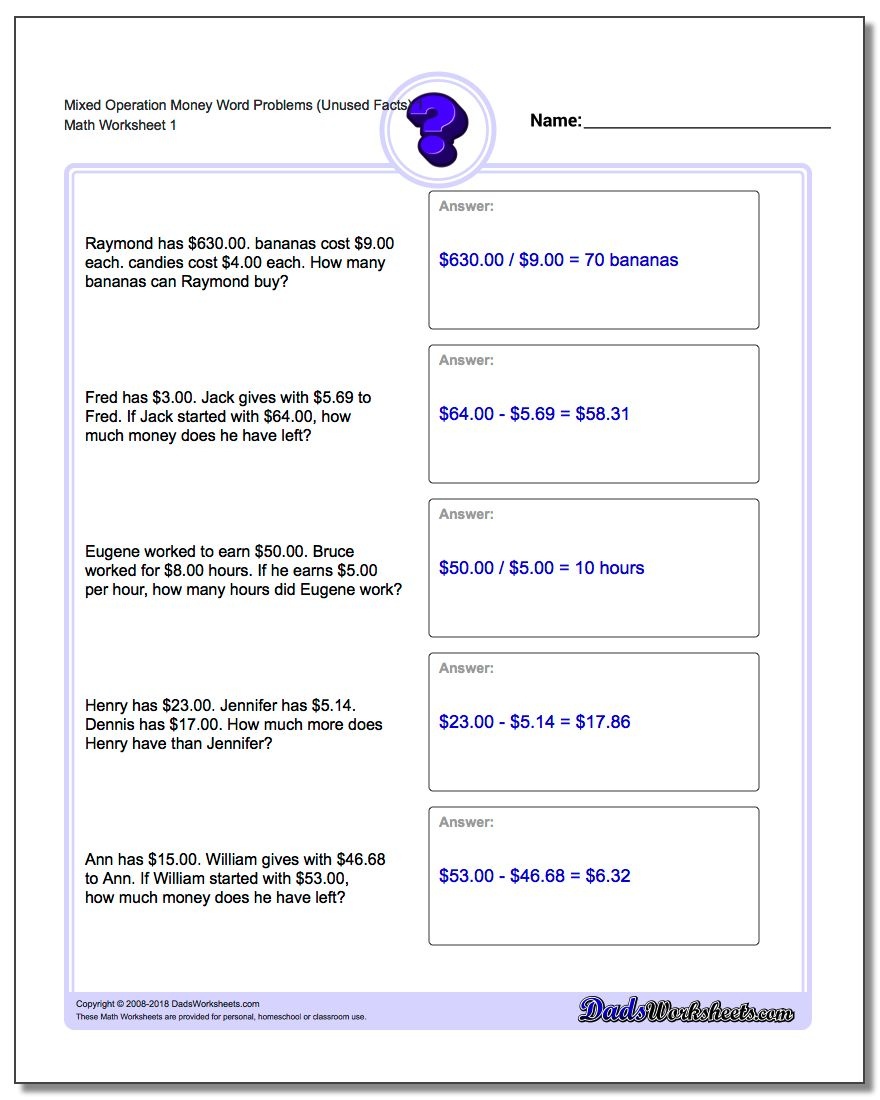 Money Word Problems - Free Printable Math Word Problems For 2Nd Grade