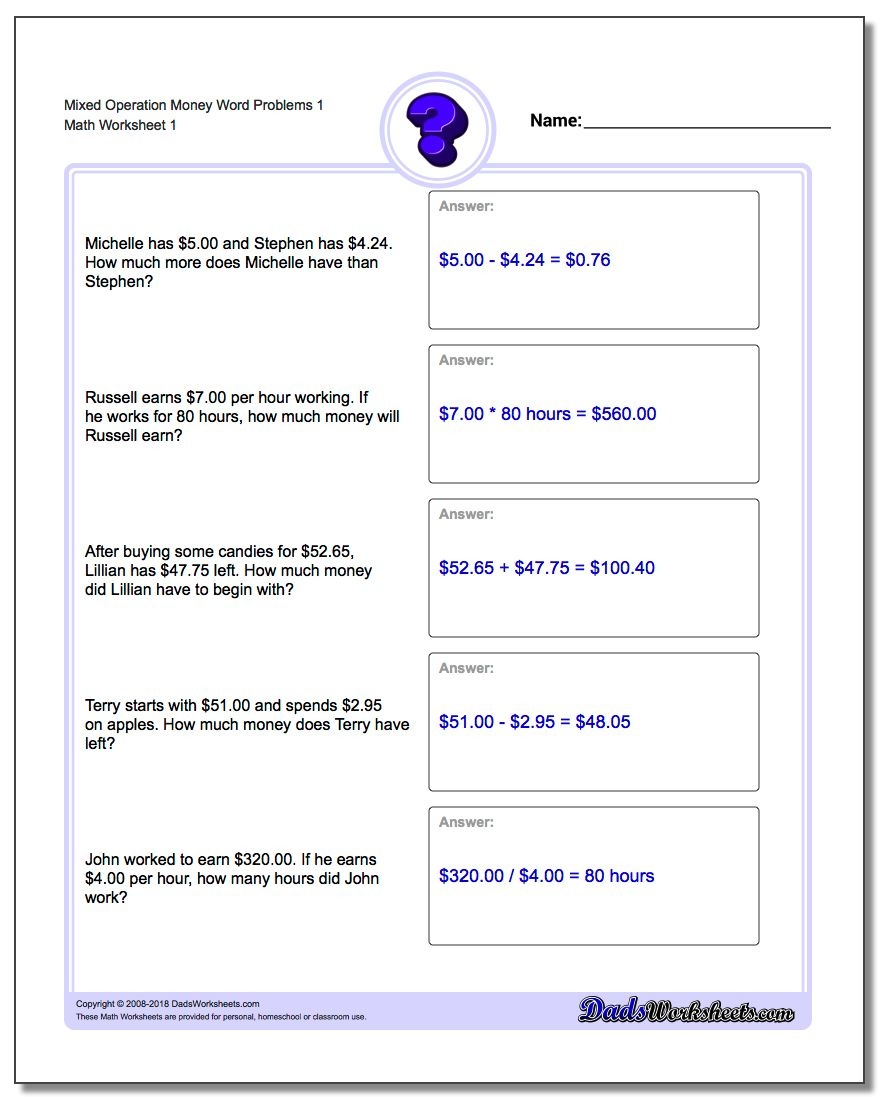 Free Printable Money Word Problems Worksheets Free Printable A To Z