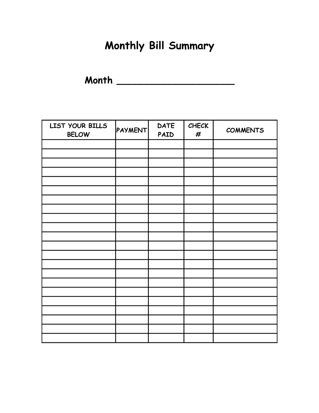 Monthly Bill Summary Doc | Organization | Organizing Monthly Bills - Free Printable Monthly Bill Payment Worksheet