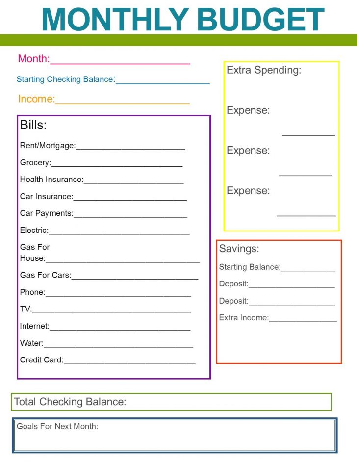 Free Printable Monthly Household Budget Sheet