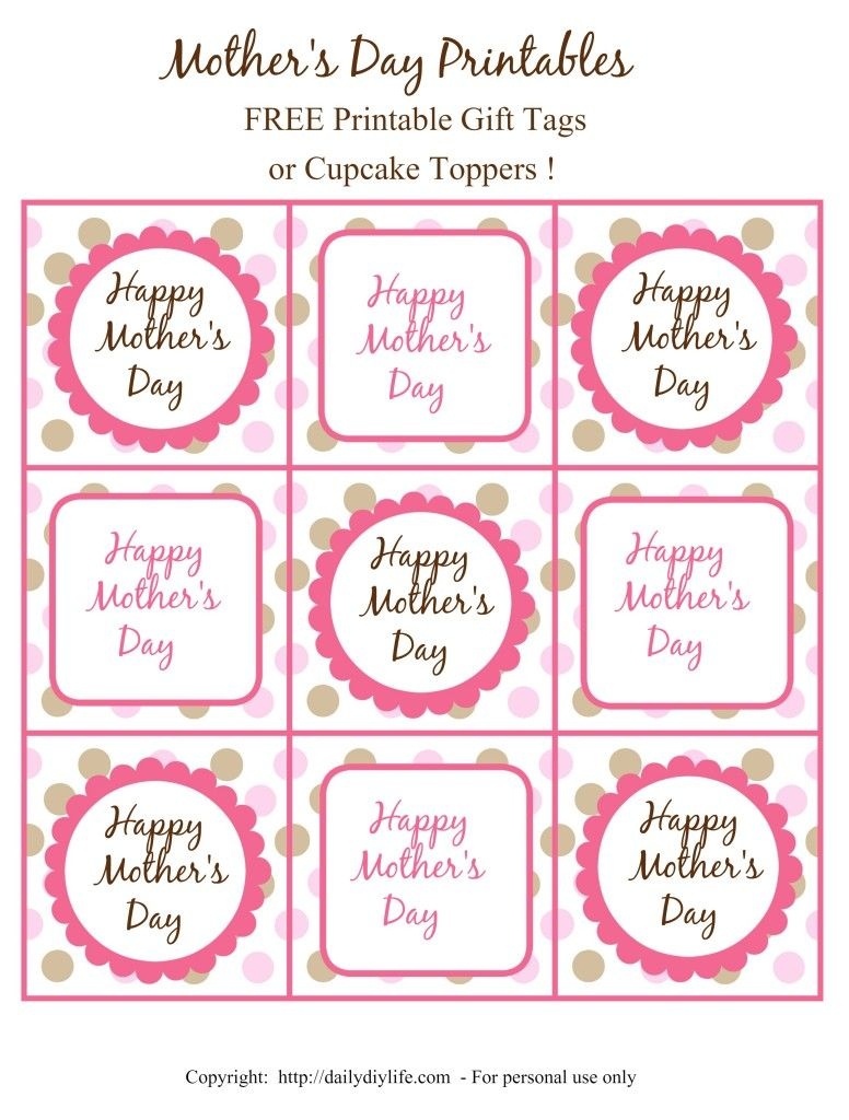 Mother&amp;#039;s Day Free Printable Gift Tags Or Cupcake Toppers | Daily Diy - Diy Gift Tags Free Printable