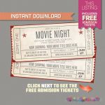 Movie Night Invitation With Free Admission Tickets Movie | Etsy   Free Printable Movie Ticket Birthday Party Invitations