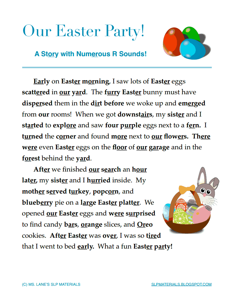 Ms. Lane&amp;#039;s Slp Materials: Articulation-Vocalic /r/ Easter Themed - Free Printable Vocalic R Worksheets