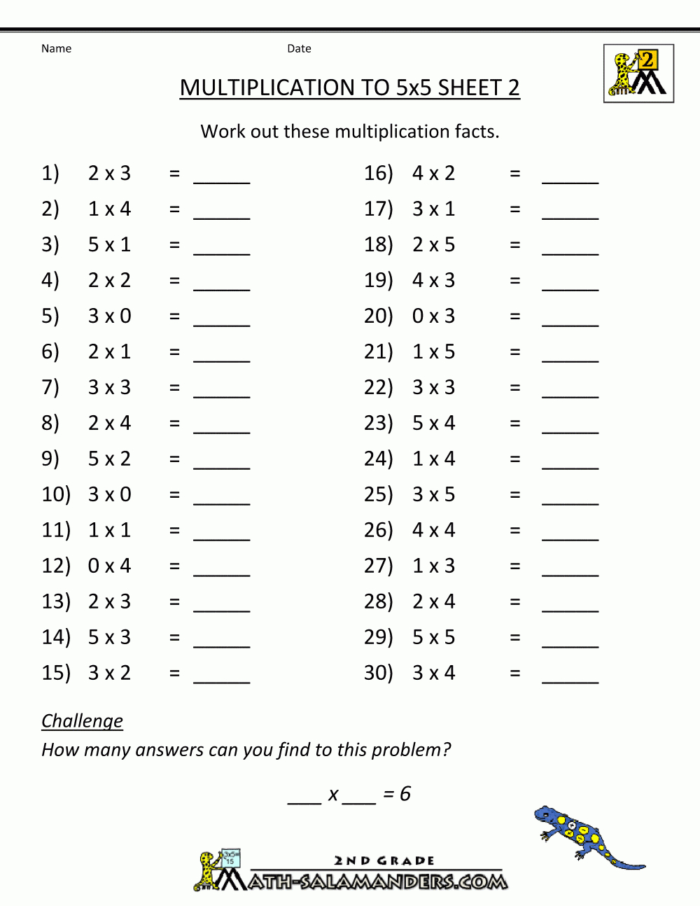 Multiplication Practice Worksheets To 5X5 - Free Printable Multiplication Worksheets