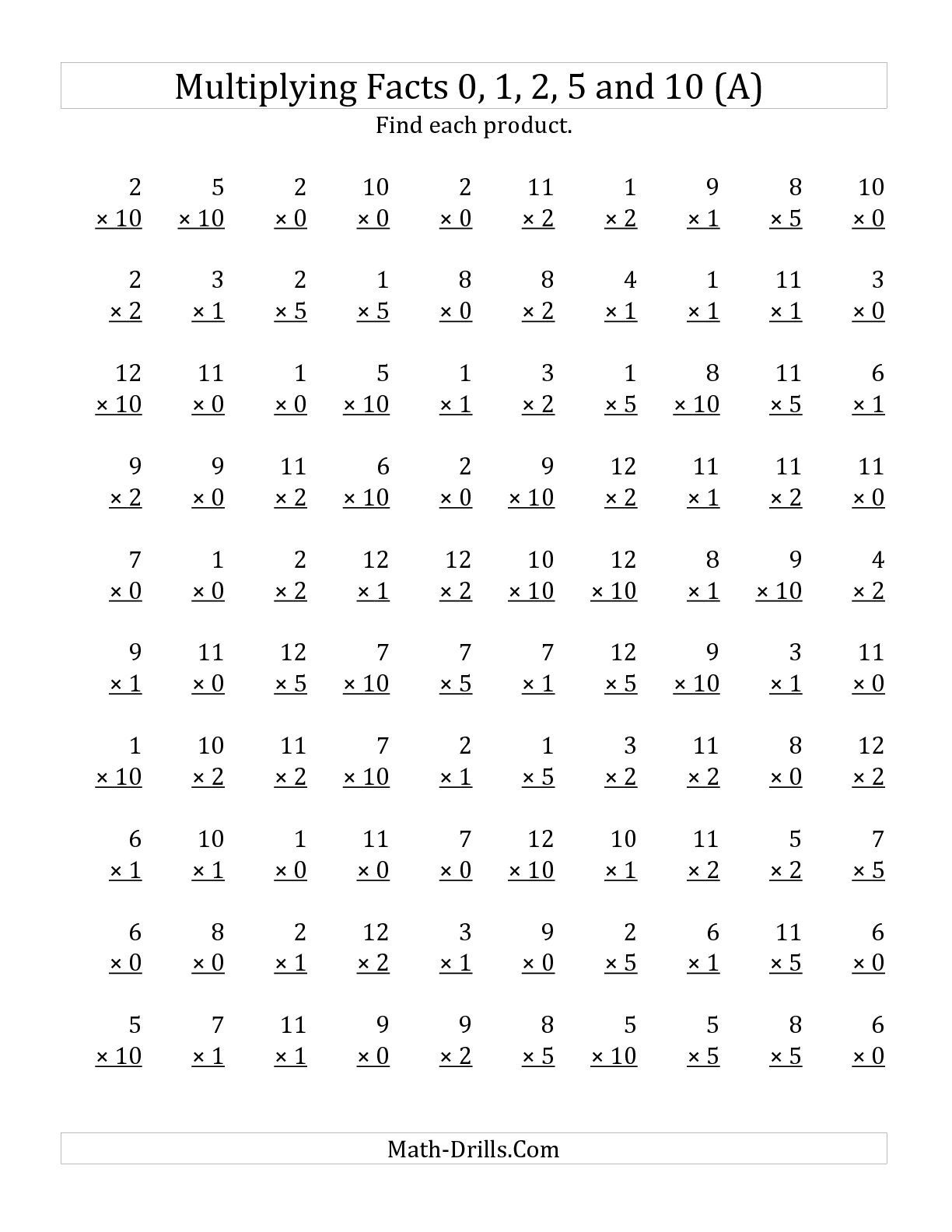 Multiplyinganchor Facts 0, 1, 2, 5 And 10 (Other Factor 1 To 12 - Free Printable Multiplication Flash Cards 0 10