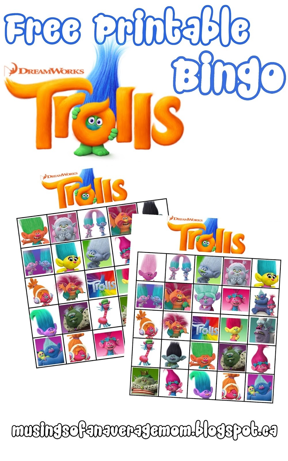 Musings Of An Average Mom: Free Printable Trolls Movie Bingo - Free Printable Trolls