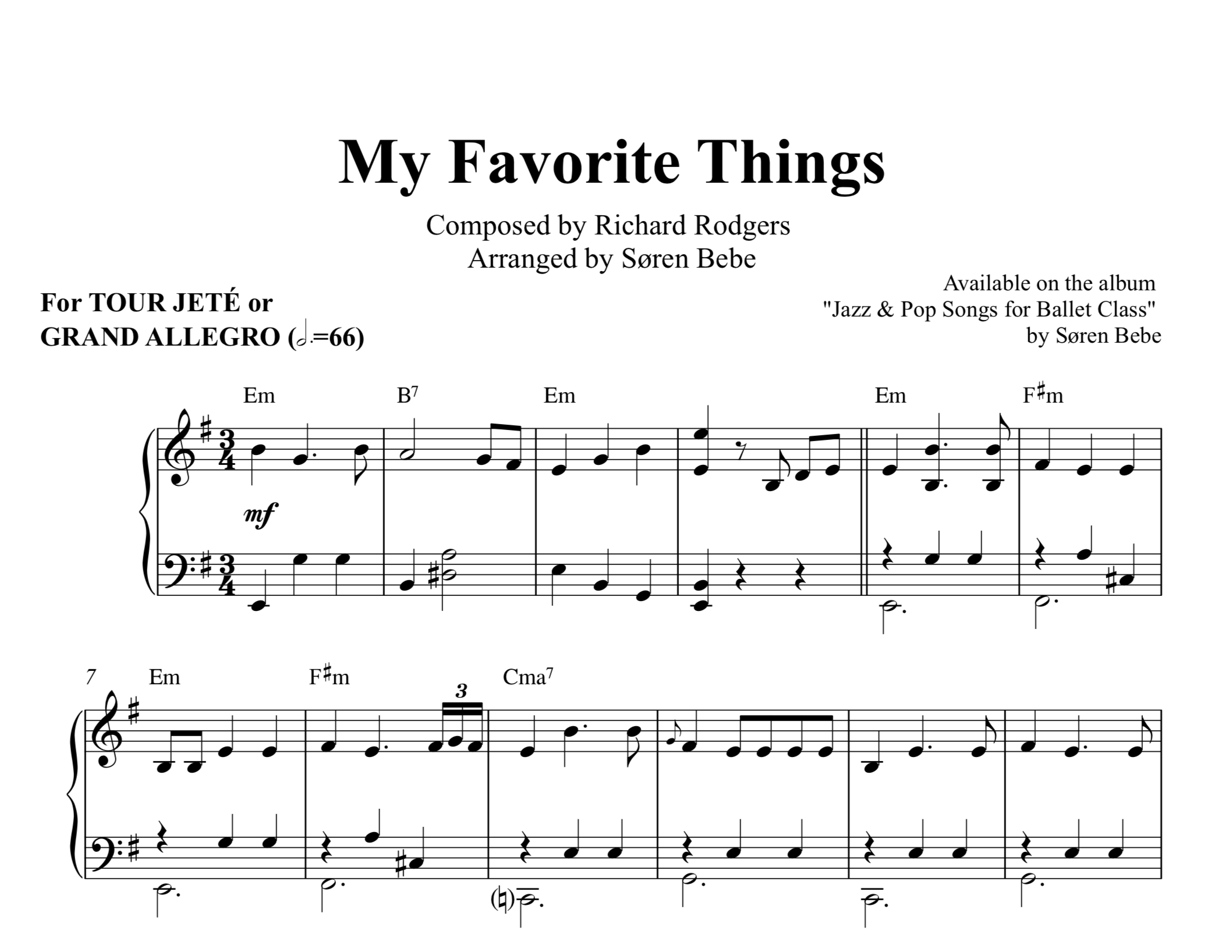 My Favorite Things (Grand Allegro/tour Jeté) - Piano Sheet Music For - Free Printable Piano Sheet Music For Popular Songs