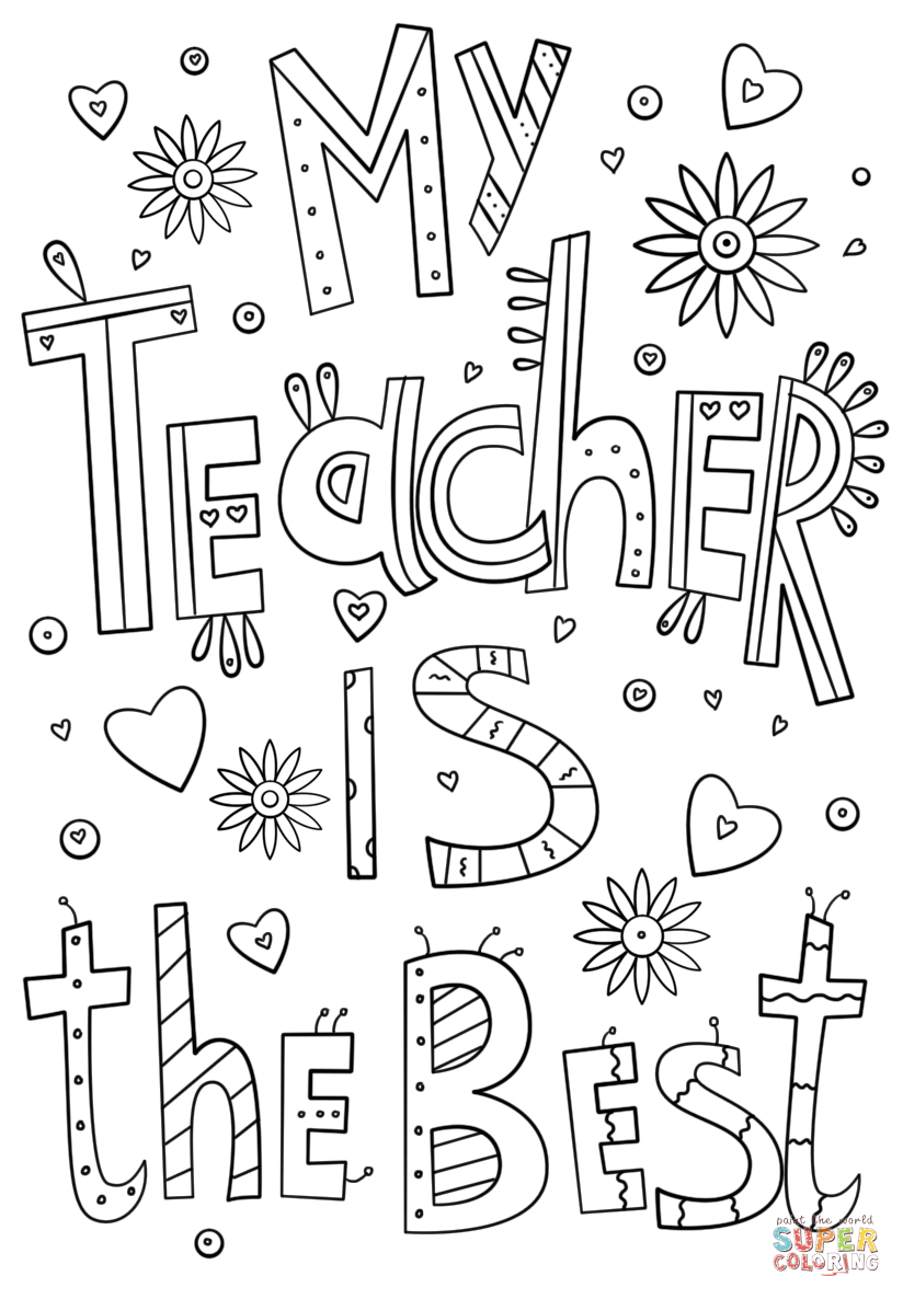 My Teacher Is The Best Doodle Coloring Page From Teacher - Free Printable Teacher Appreciation Cards To Color