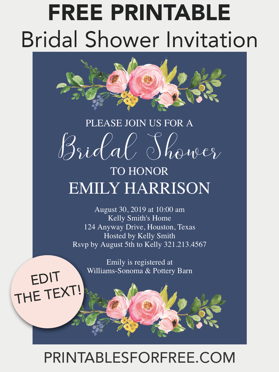 Navy Floral Printable Bridal Shower Invitation | Free Printables - Free Printable Bridal Shower Invitations Templates
