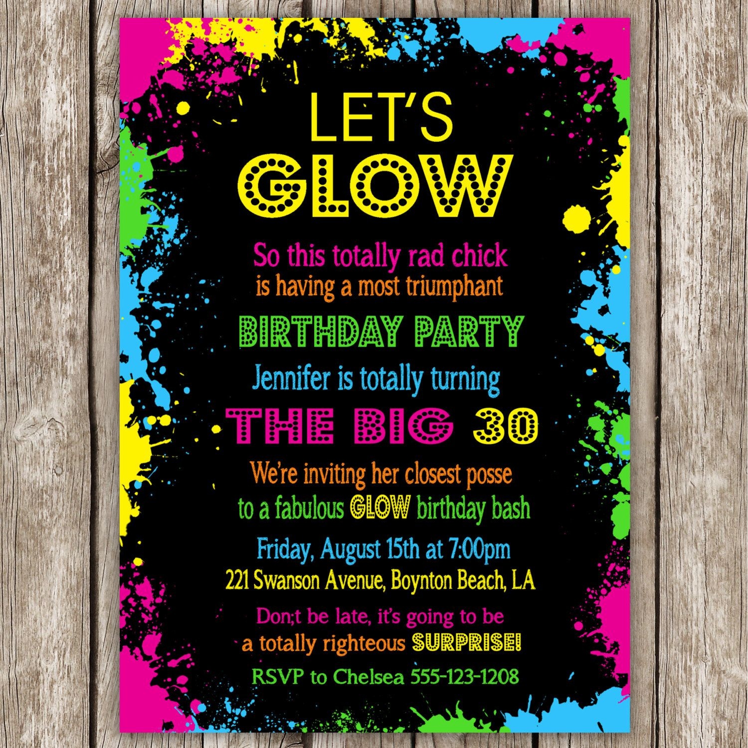 Neon Party Invitation Wording | Glow In The Dark | Neon Party - Free Printable Glow In The Dark Birthday Party Invitations