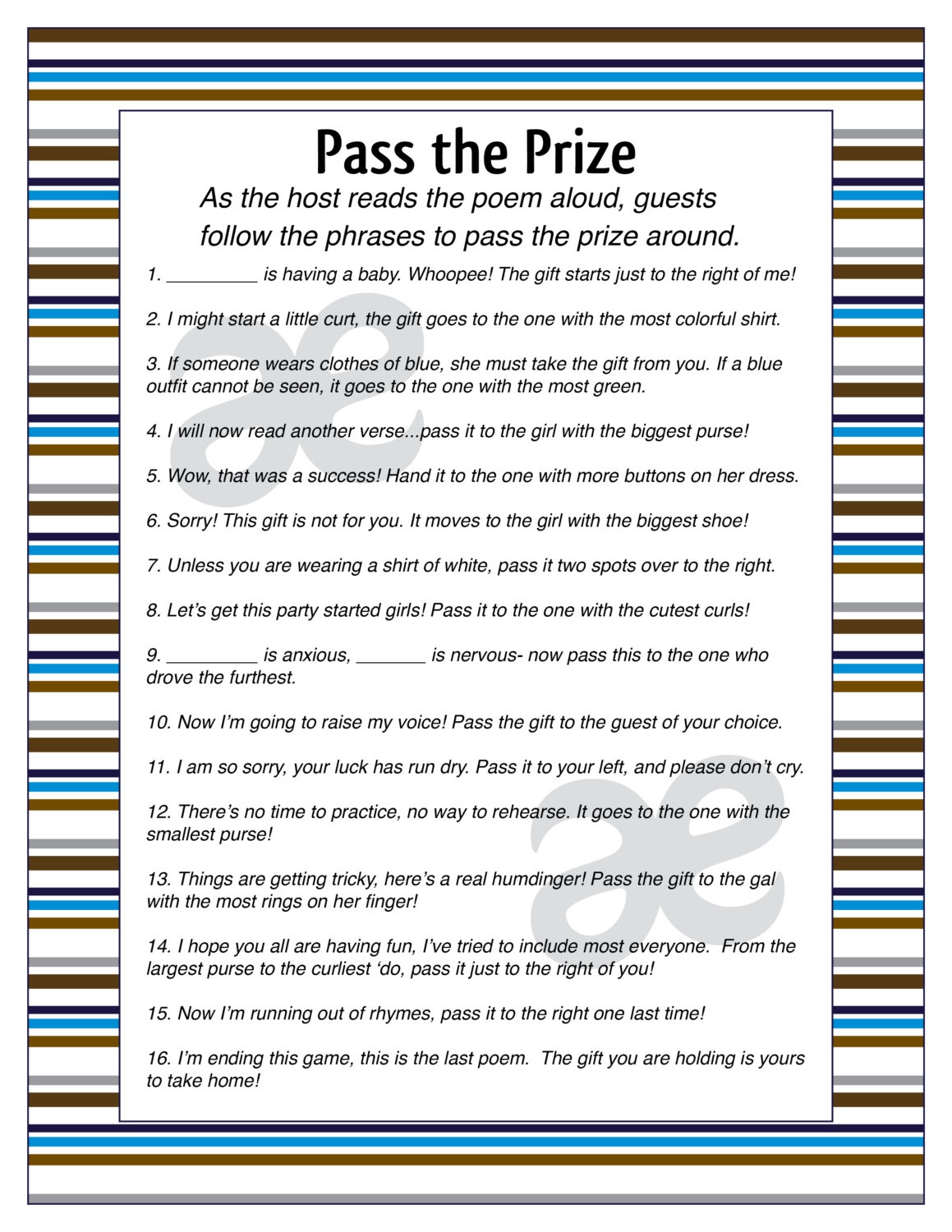 New Baby Shower Games Pass The Gift - Pass The Prize Baby Shower Game Free Printable