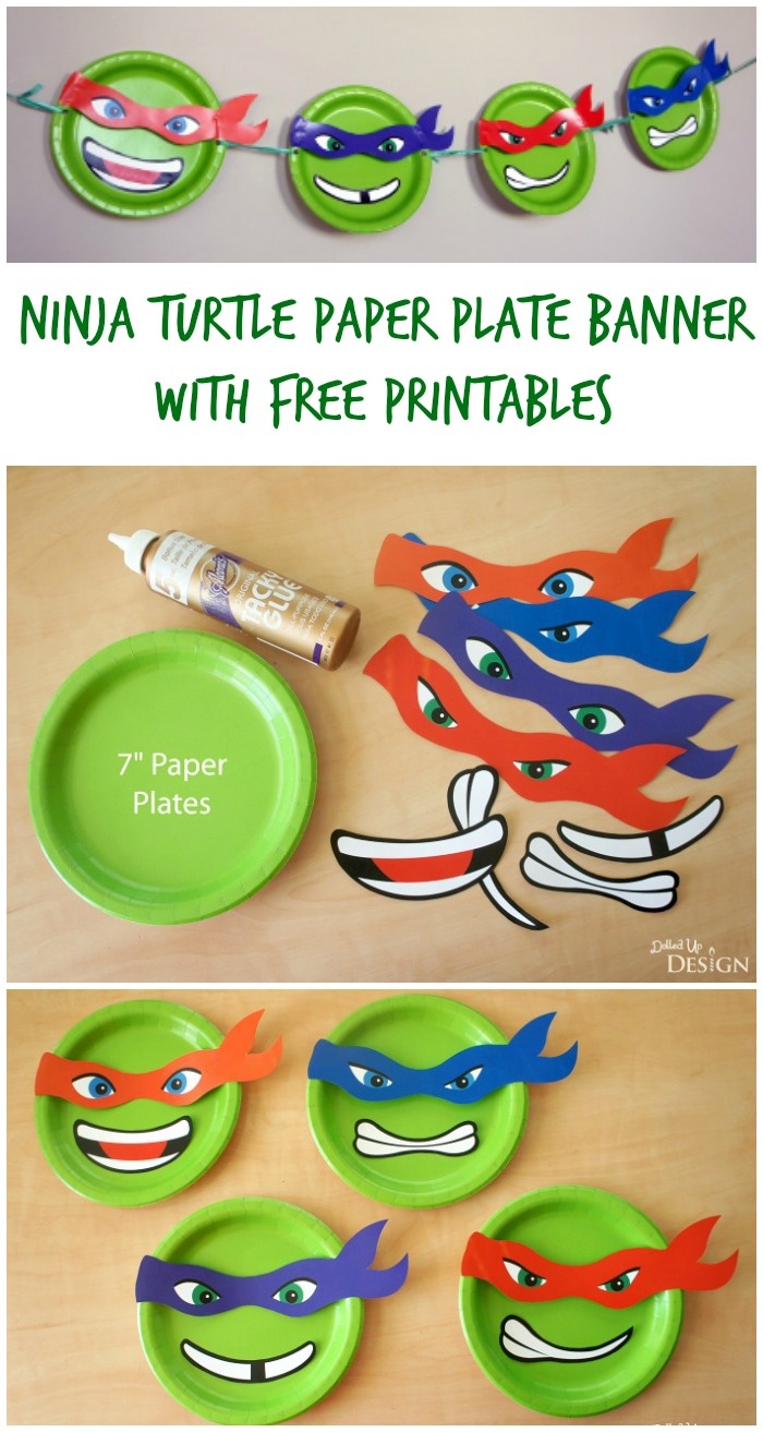 Ninja Turtle Paper Plate Banner With Free Printables - Free Printable Teenage Mutant Ninja Turtle Cupcake Toppers
