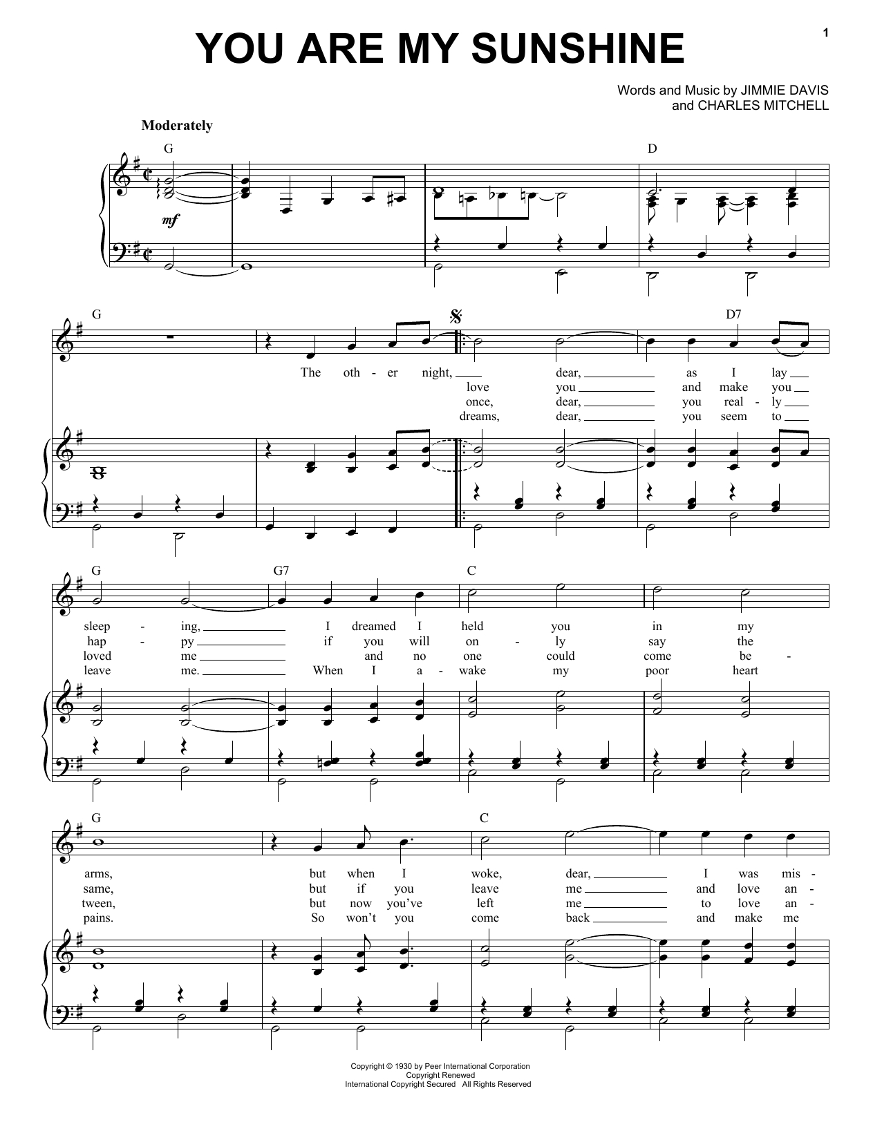 Norman Blake &amp;#039;you Are My Sunshine&amp;#039; Sheet Music, Notes &amp;amp; Chords In - Free Printable Piano Sheet Music For You Are My Sunshine