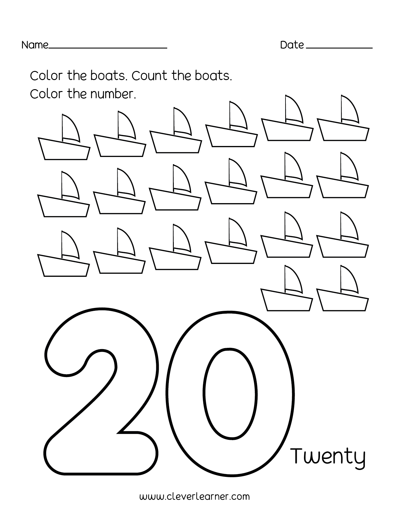 Number 20 Writing, Counting And Identification Printable Worksheets - Free Printable Counting Worksheets 1 20