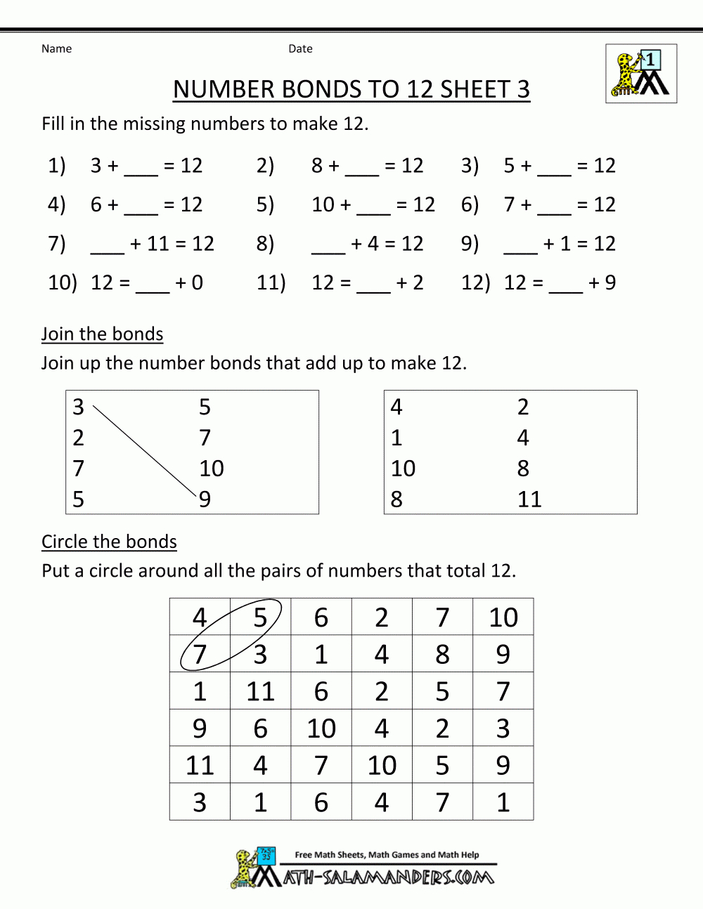 Number Bonds To 10 Worksheets - Free Printable Number Bond Template
