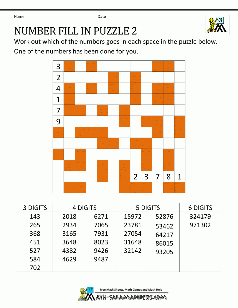 Number Fill In Puzzles - Free Printable Fill In Puzzles Online