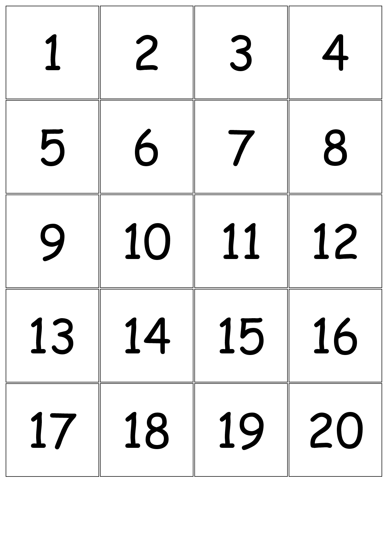 Number+Cards+1-20 | Kindergarten Number Sense | Numbers Kindergarten - Free Printable Number Bingo Cards 1 20