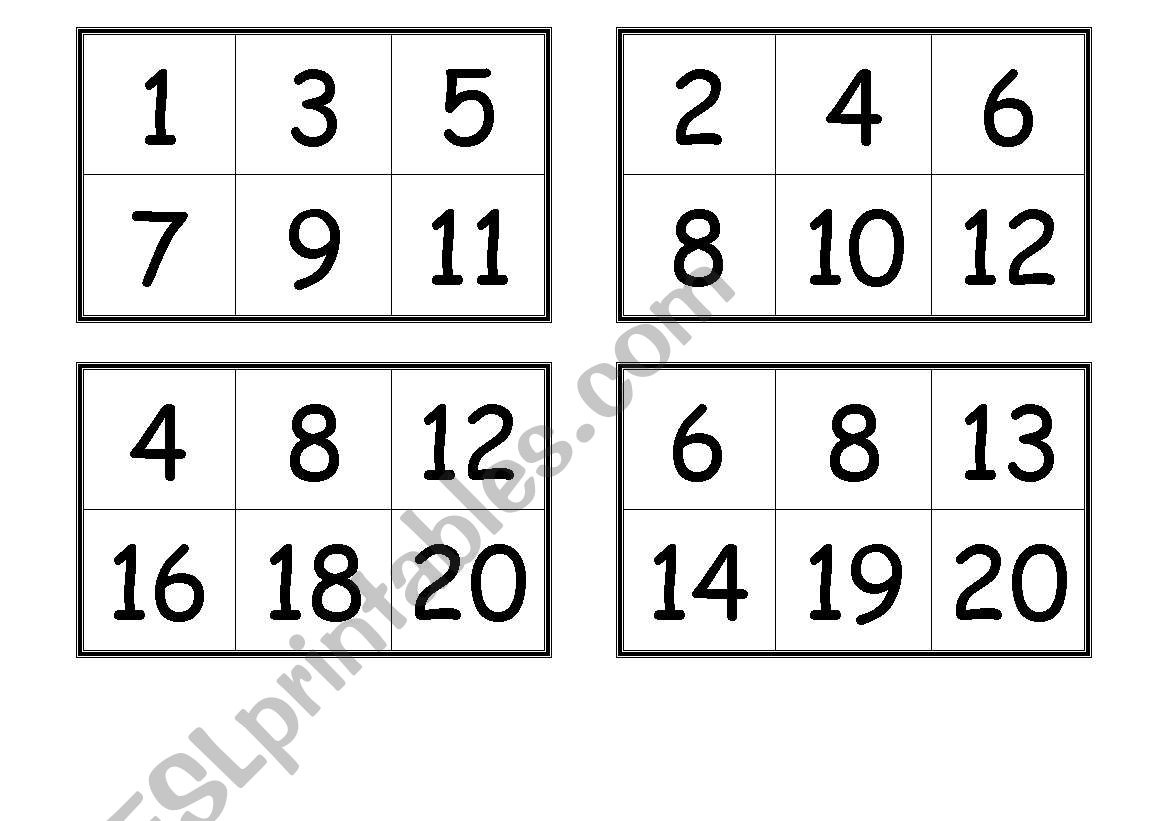 Numbers Bingo Cards (From 1 To 20) - Esl Worksheetcreguen - Free Printable Number Bingo Cards 1 20