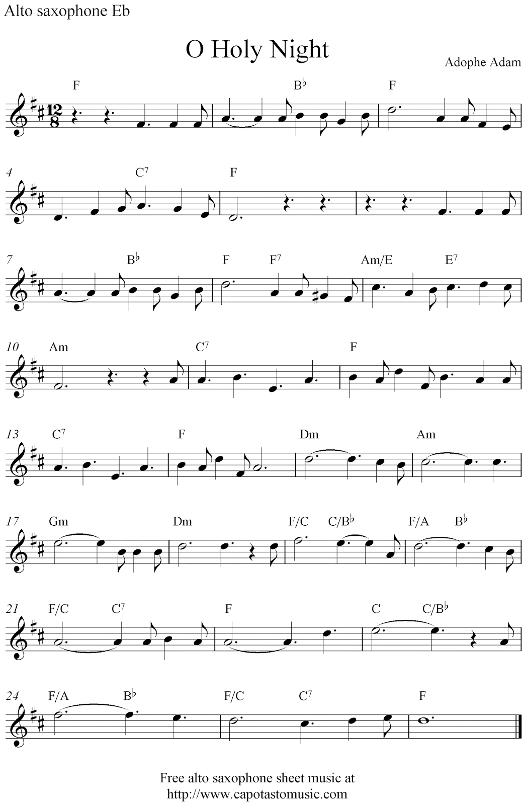 O Holy Night, Free Christmas Alto Saxophone Sheet Music Notes - Free Printable Christmas Sheet Music For Alto Saxophone