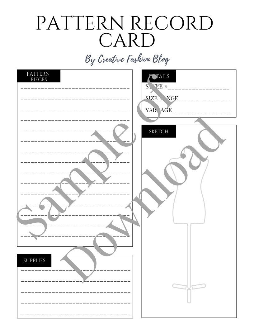 Organize Your Sewing Patterns W/ These Free Printable Pattern Record - Free Printable Sewing Patterns Pdf